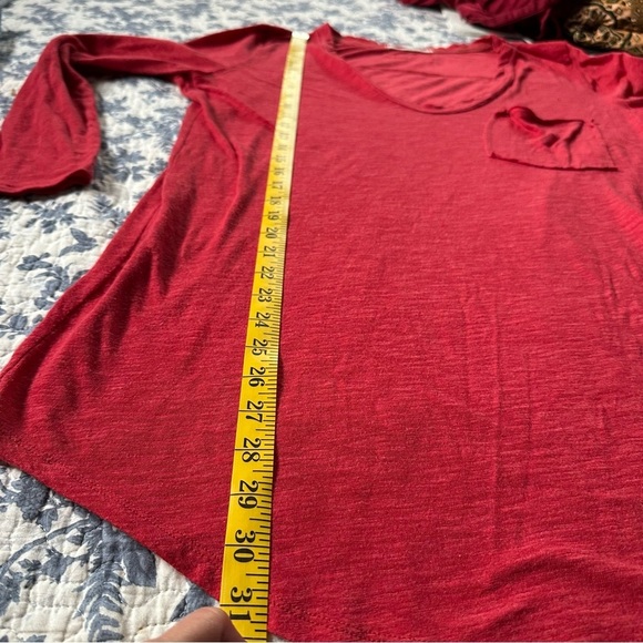 Women's V-Neck Long Sleeve Tops - Blue and Red - Picture 16 of 16